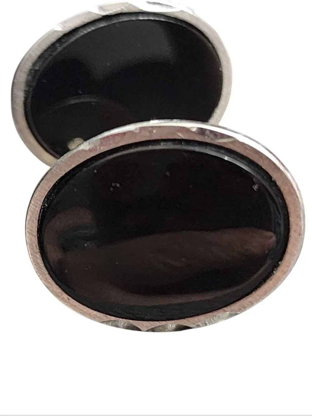Oval Black Onyx Silver-Trim Cufflinks